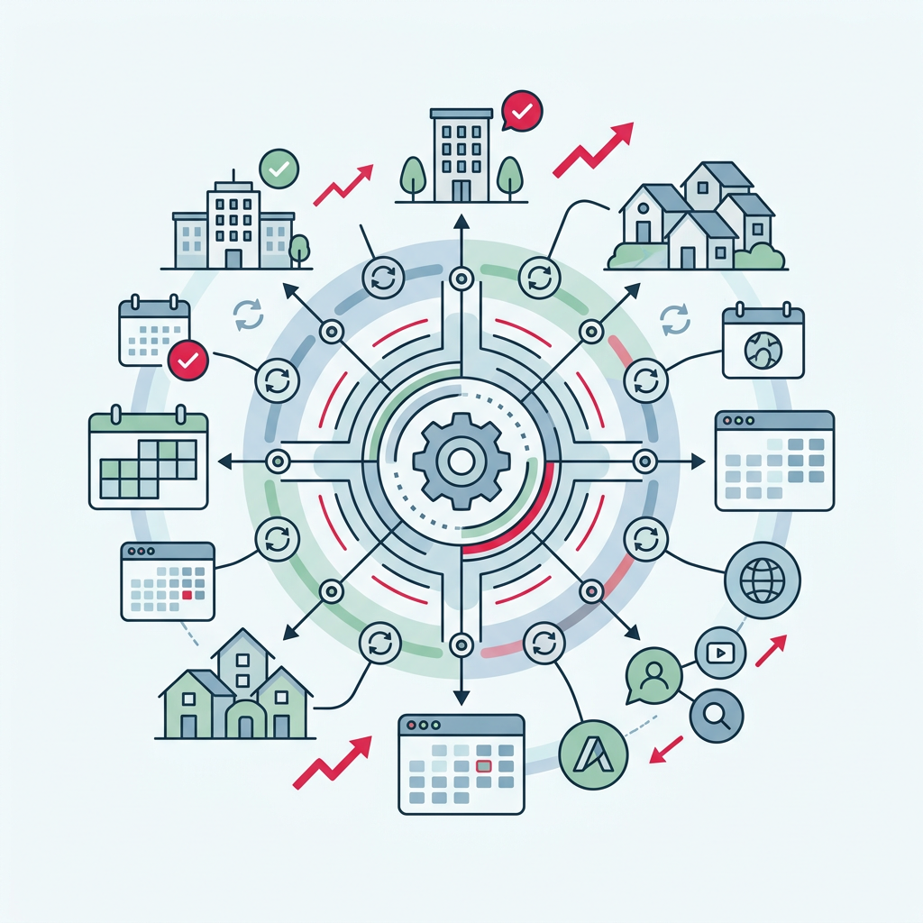 Interface d'un logiciel Channel Manager affichant la gestion centralisée de plusieurs plateformes de réservation de propriétés touristiques