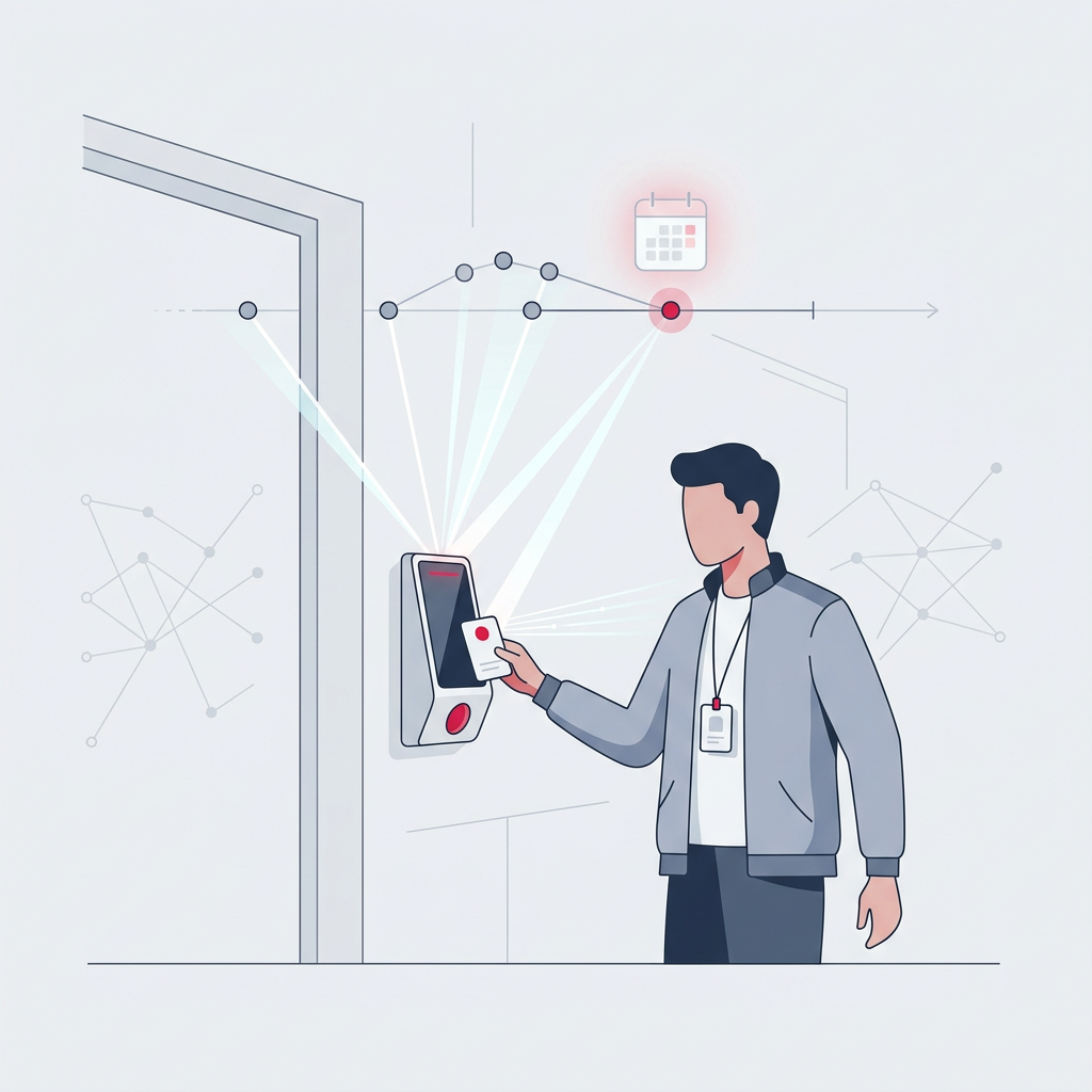 Mano che inserisce una chiave digitale in una serratura intelligente Raixer, a simboleggiare la 'date of issue' e il controllo accessi.