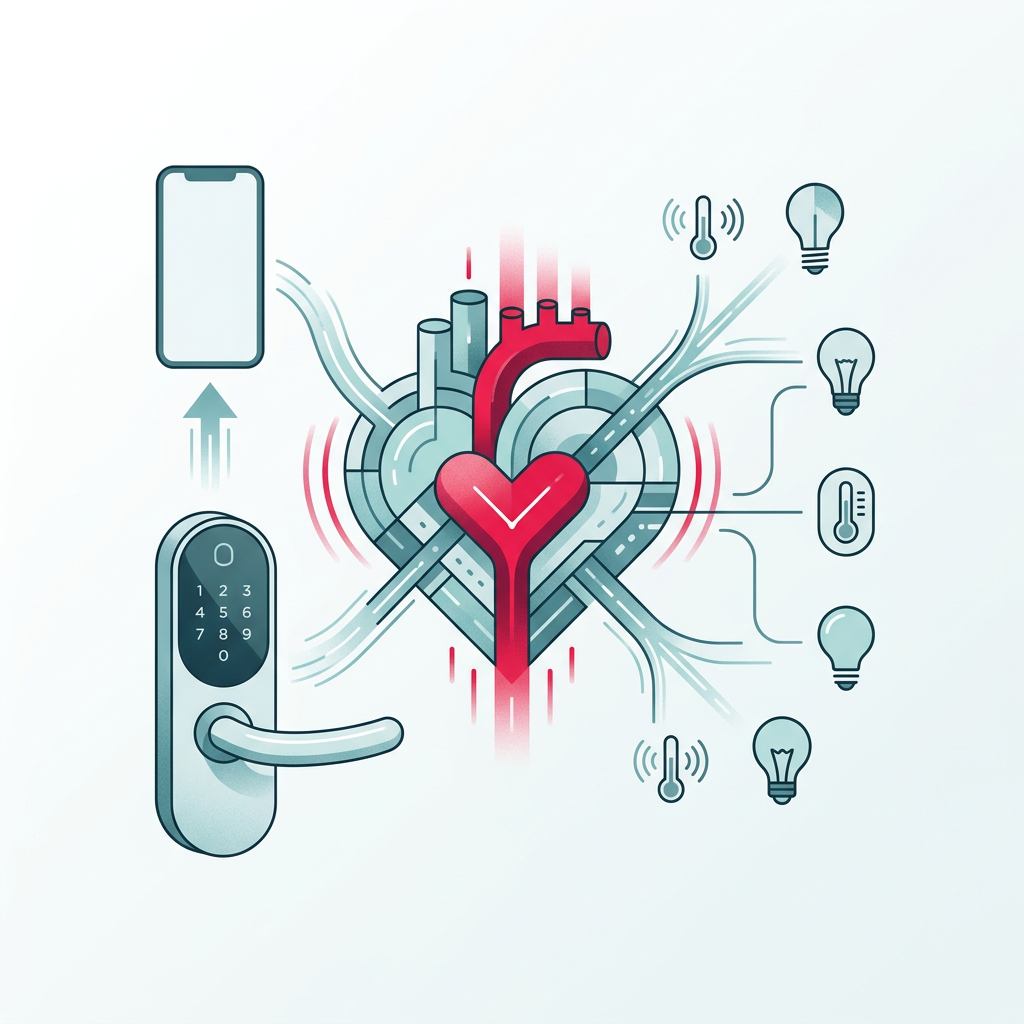 Diagrama que ilustra o funcionamento do protocolo MQTT com um broker central e múltiplos dispositivos IoT, incluindo fechaduras inteligentes Raixer