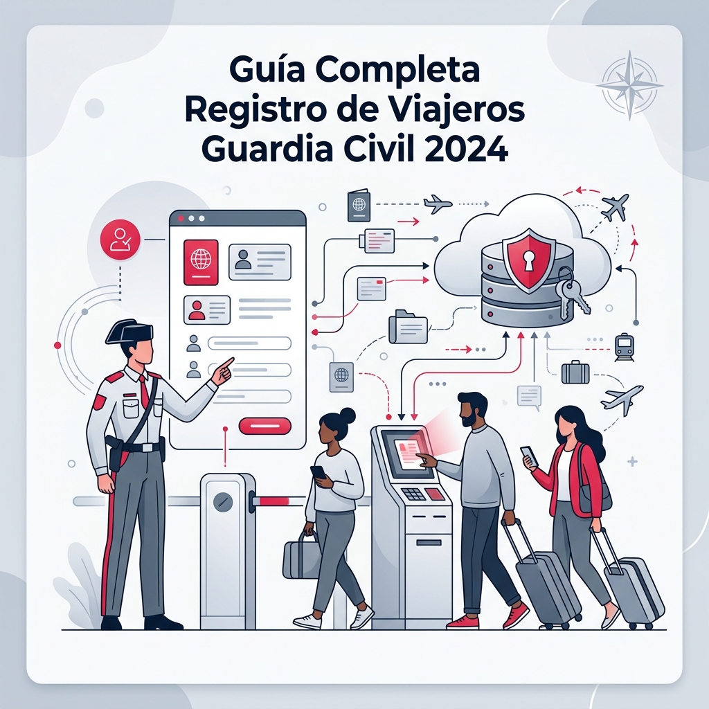 Symbol eines Registrierungsdokuments mit Stempel und Logo der Guardia Civil, das die rechtliche Einhaltung für Touristenunterkünfte symbolisiert